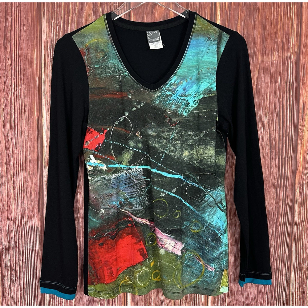 Art Simply Dolcezza Wearable Art Abstract Top Long‎ Sleeve V-Neck Size Small S
